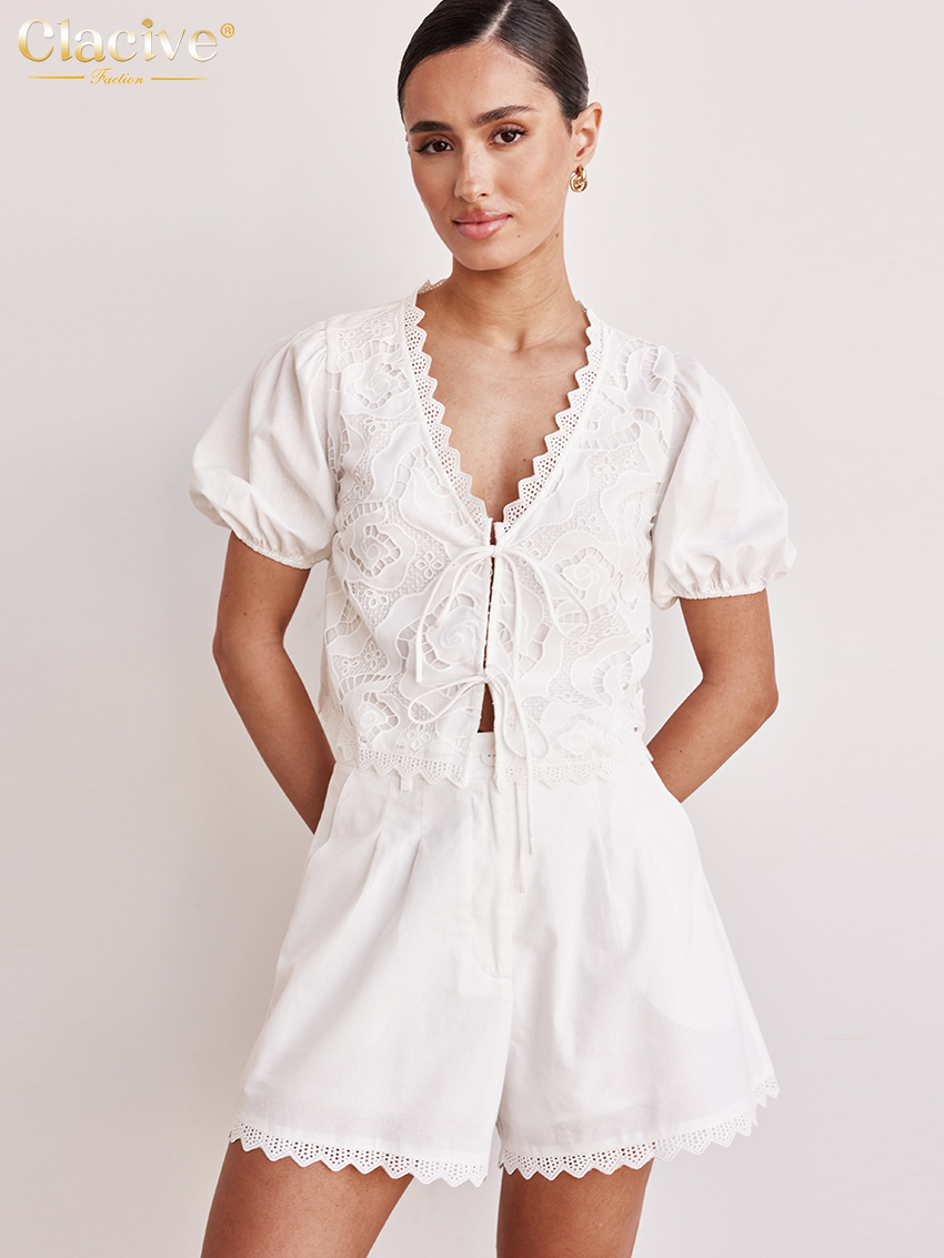 Clacive Sexy Loose White Cotto - Streetwear Brand Shorts recension och pris
