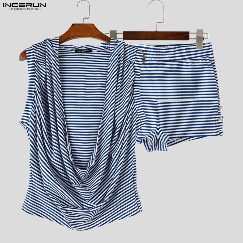 INCERUN Men Striped Sets Summe - Streetwear Brand Shorts recension och pris